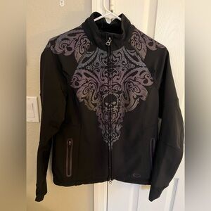 Harley-Davidson women's black softshell jacket purple-gray damask w skull motif
